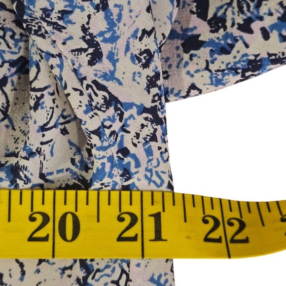 Rebecca Taylor Silk Blue Black Long Sleeve Blouse 6 Office Boho Chic Resortwear - Picture 9 of 12